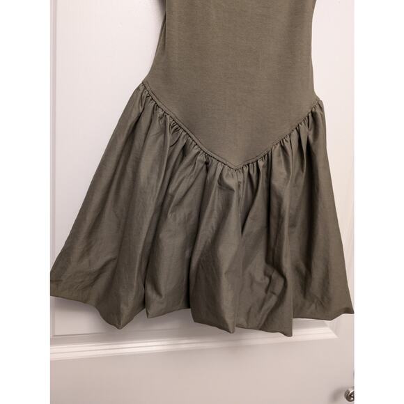ZARA‎ Mixed Rib Poplin Balloon Dress Olive Green Quiet Luxury Night Out Large - Picture 4 of 7